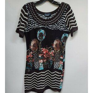 P. Luca Milano Womens Small Multicolor Embellished Sequin Knitted Tunic Top